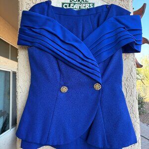 Vintage Alex Evenings Royal Blue Formal Off-the-Shoulder Suit  PETITE